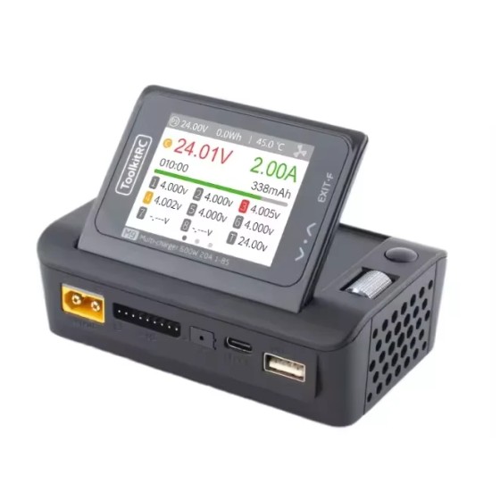 ToolkitRC Multifunctional Charger 600W 20A 2-8S Foldable Screen Dual USB 65W Fast Charging for Racing Drone Accessories